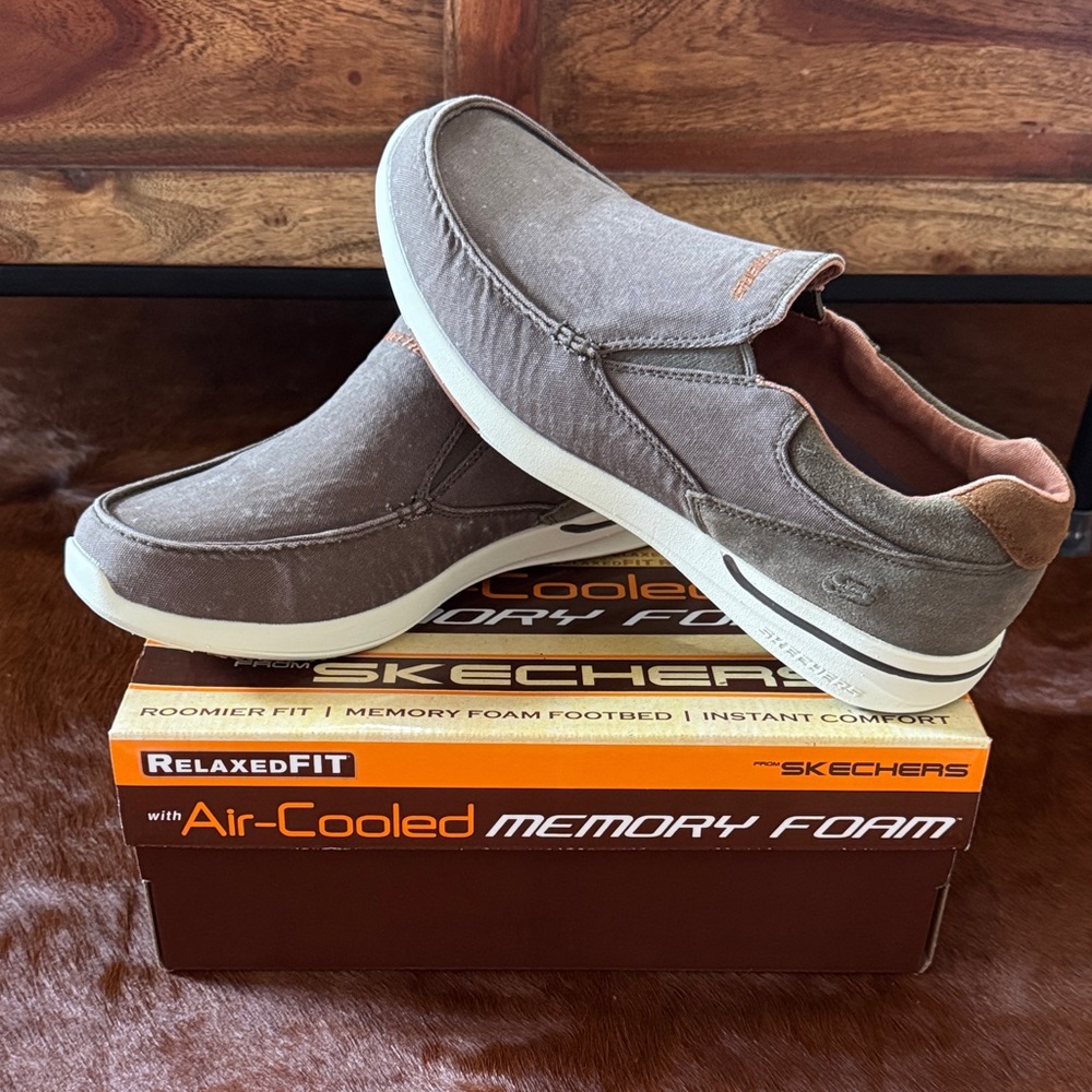 Skechers Men's Slip-On Loafers in Taupe and Brown Accents
